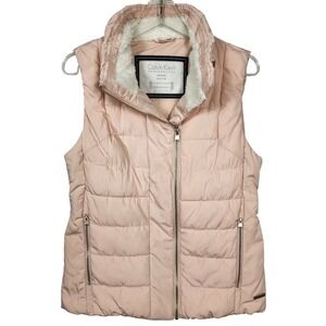 Calvin Klein Vest Women M Pink‎ Sherpa Collar Puffer Zip Cozy Feminine Spring